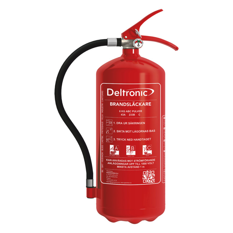 6 kg röd pulversläckare med svart slang